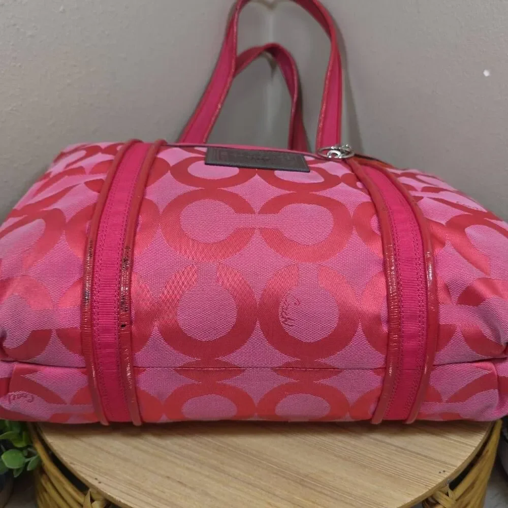 Coach Hot Pink Op Art C Signature Tote Bag and Wallet
